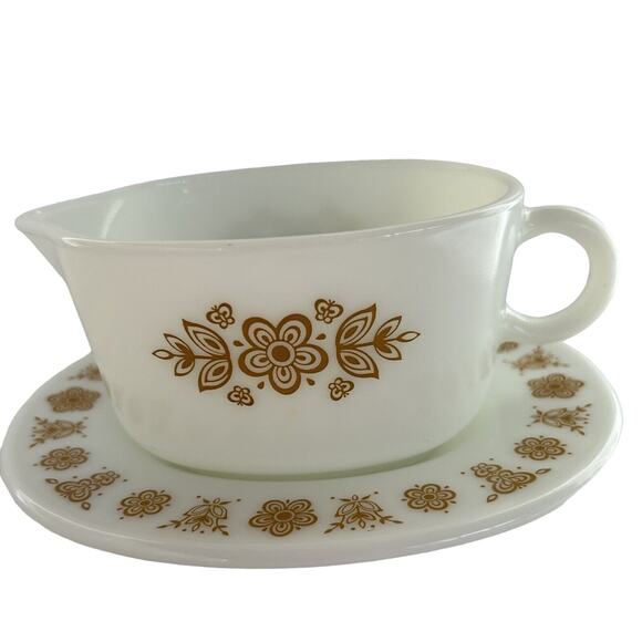 Pyrex Other - Vintage Pyrex by Corning, Butterfly Gold Gravy Boat with Under Plate